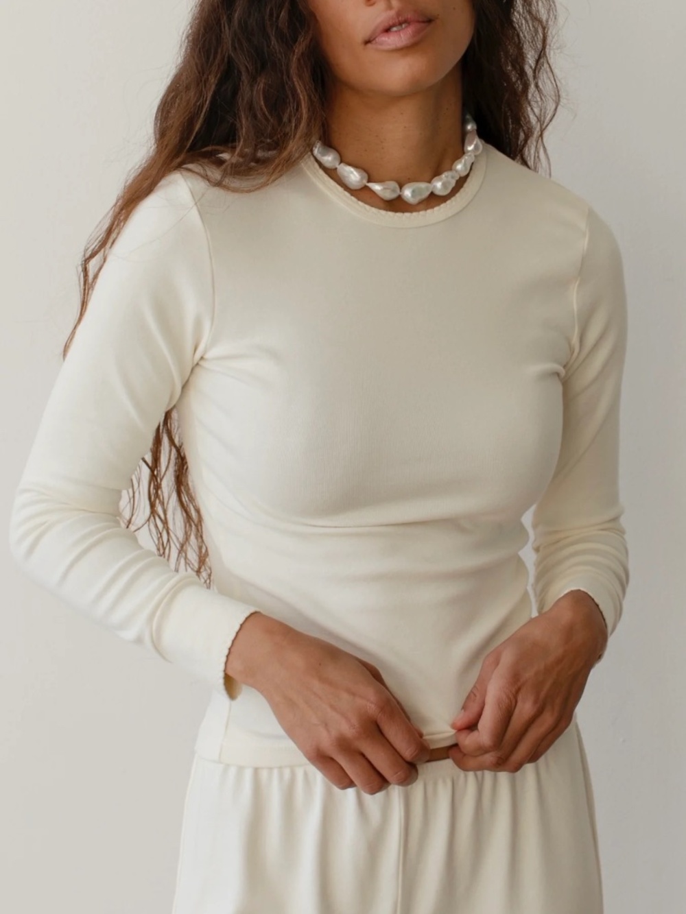 NWT Donni The Baby Rib Scallop Long Sleeve Creme M